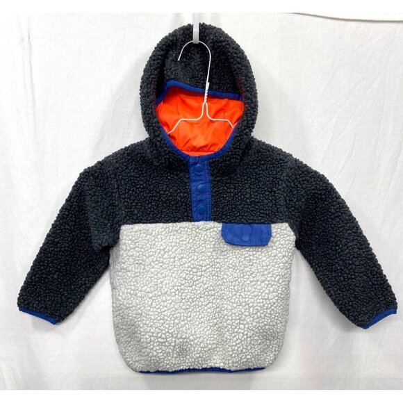 Boys Oshkosh Sherpa Pullover Hoodie Size 2T White Blue Orange Gray Soft Warm - Picture 2 of 6